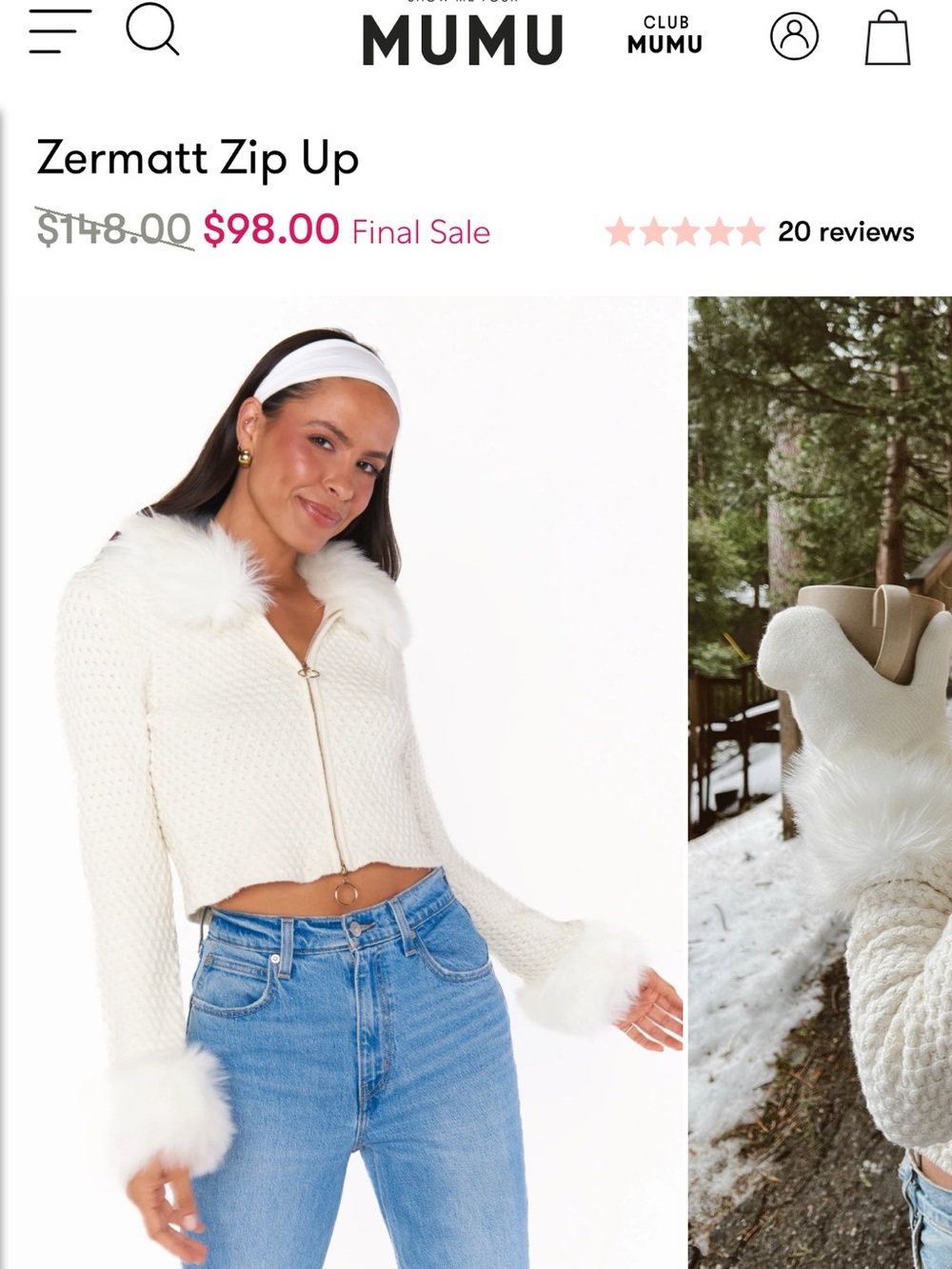 Show Me Your MuMu Pink Brand Tag on Cream Sherpa Fabric Zermatt Zip Up
